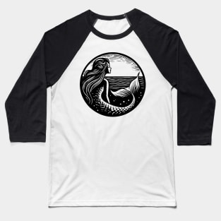 Woodcut Mermaid Baseball T-Shirt